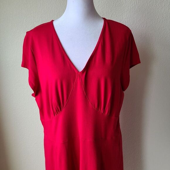 Sahalie Midi Dress XL Cotton Modal Spandex Blend Stretch Red Short Sleeve - Picture 5 of 10